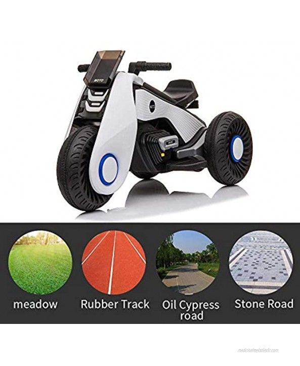 Children's Electric Tricycle Electric Motorcycle 3 Wheels Double Drive Three-Wheeled Off-Road Vehicle for Meadow Rubber Track Stone Road White