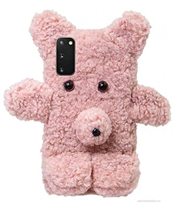 Curly Plush Case for Oneplus Nord N100,Herzzer Lovely Cute Fuzzy Furry Winter Wool Warm 3D Bear Toy Doll Soft TPU Fluffy Silicone Rubber Back Case,Pink