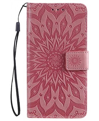 Cute Wallet Case for iPhone 12 Mini 5.4",Strap Flip Case iPhone 12 Mini 5.4",Herzzer Retro Elegant Pink Mandala Flower Pattern Stand Magnetic Leather Case with Soft Rubber