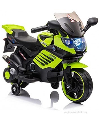 Electric Two-Wheeler Single Drive Motorcycle Dirt Bike with 2 Training Wheels Children's Motorcycle with LED Headlights Horn Siren Music ​Green
