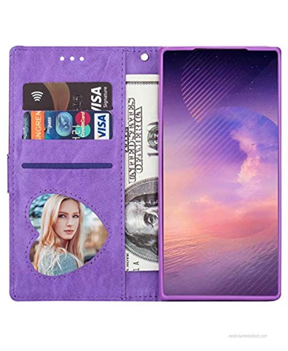 Glitter Wallet Case for Samsung Galaxy Note 20 Ultra,Strap Zipper Leather Case for Galaxy Note 20 Ultra,Herzzer Stylish Purple Sparkle Magnetic Pu Leather Card Slots Stand Cover with Soft Silicone