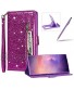 Glitter Wallet Case for Samsung Galaxy Note 20 Ultra,Strap Zipper Leather Case for Galaxy Note 20 Ultra,Herzzer Stylish Purple Sparkle Magnetic Pu Leather Card Slots Stand Cover with Soft Silicone