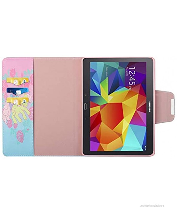Herzzer Wallet Flip Case for Samsung Galaxy Tab 4 10.1 SM-T530,Premium Multi-Angle View Stand Magnetic PU Leather Soft Silicone Cover for Women Girls,Unicorn Rose