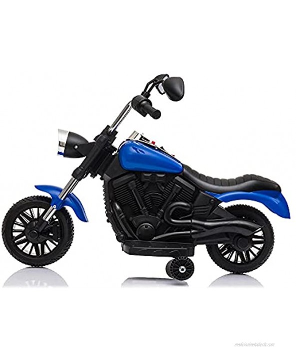 Kids Electric Ride On Motorcycle with Training Wheels Electric Motocross Off-Road Bike with LED Front Headlight for 3-8 Boys Girls Blue