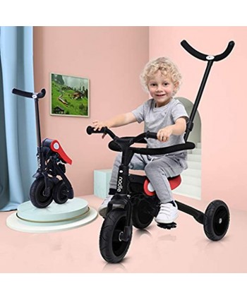Moolo Kids' Tricycle Children Baby Pedal 3 Wheelers Foldable 3-in-1 Learn to Pedal Trike Adjustable Detachable Push Handle Protective Safety Bar