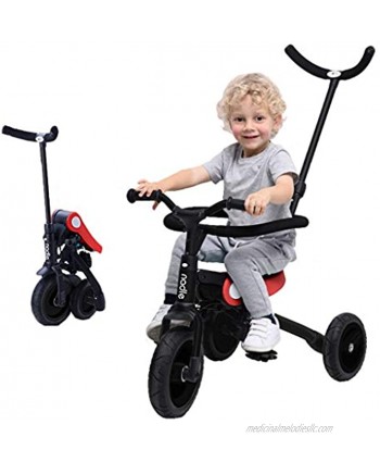 Moolo Kids' Tricycle Children Baby Pedal 3 Wheelers Foldable 3-in-1 Learn to Pedal Trike Adjustable Detachable Push Handle Protective Safety Bar