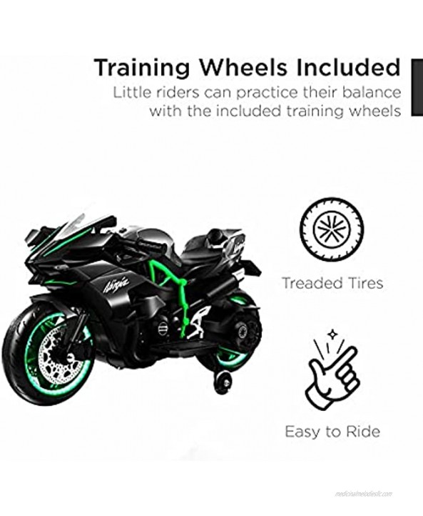 OVERTERD-12V 7A Electric Children Riding Toy Electric Motorcycle with Flashing Wheels LED Light Subwoofer Rechargeable Electric Toy with Comfortable Saddle for Boys Girls 3-12 Years Old Green
