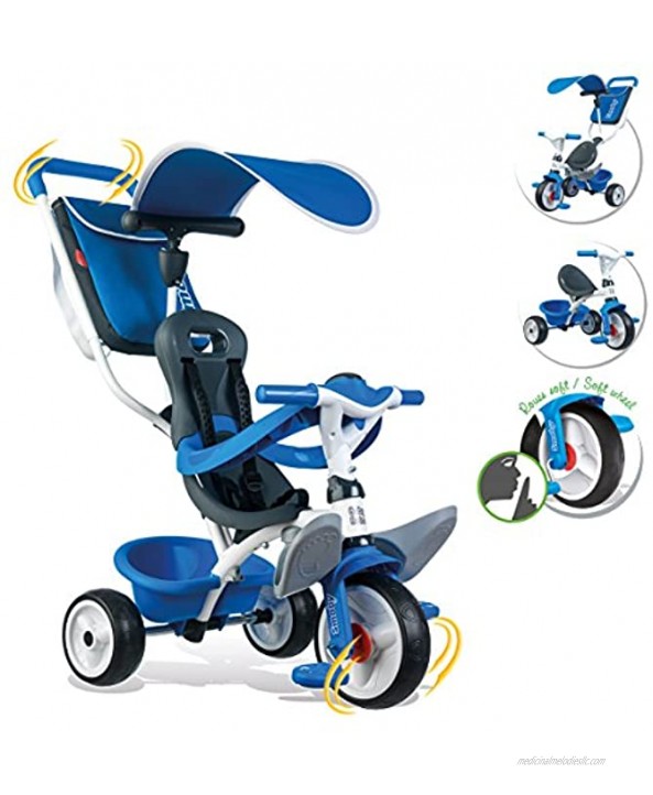 Smoby Push Along Toddler Trike with Headrest Removable Parent Handle and Improved Safety Features Blue