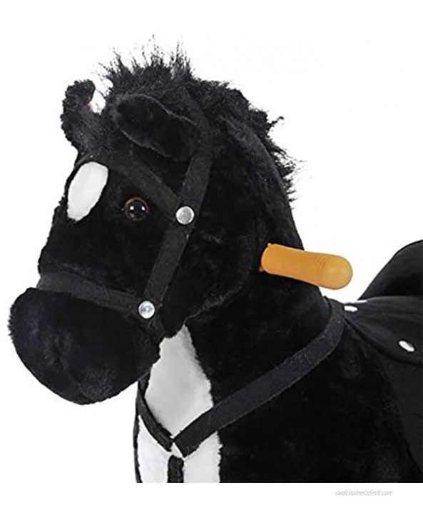 UP6Per Riding Toys 24 inch Black Horse Kids Interactive Plush Mechanical Walking Ride On Horse Toy with Wheels Ride on Horse