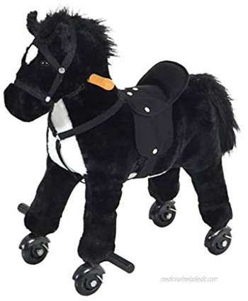 UP6Per Riding Toys 24 inch Black Horse Kids Interactive Plush Mechanical Walking Ride On Horse Toy with Wheels Ride on Horse