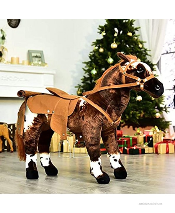 UP6Per Riding Toys 24 inch Dark Brown Riding Toy Children's Plush Interactive Standing Ride-On Horse Toy with Sound Ride on Horse