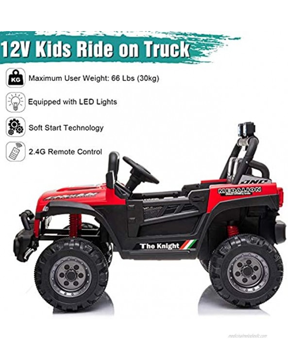 YYAO 12V Kids Ride On Car Electric Truck Sports Car Rechargeable Toy Vehicle,Double Drive Powered Electric Car Motorized Vehicles for Boys Girls,w Remote Control,LED Lights,AUX Red