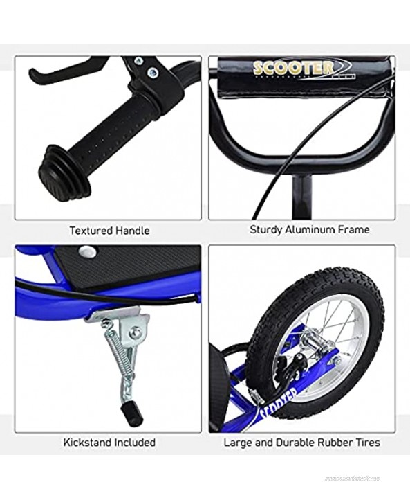 Aosom Youth Kick Scooter Adjustable Handlebar Teens Ride On Toy for 5+ w Front and Rear Dual Brakes Inflatable Wheels Blue