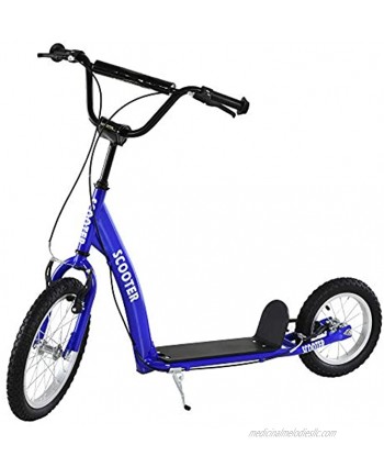 Aosom Youth Kick Scooter Adjustable Handlebar Teens Ride On Toy for 5+ w  Front and Rear Dual Brakes Inflatable Wheels Blue