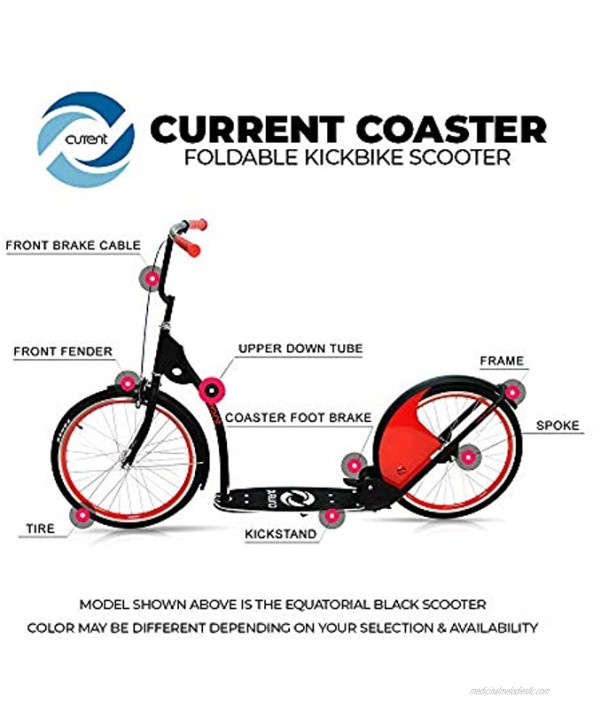 Current Coasters Foldable Kickbike Scooter for Teens and Adults with 20 Wheels