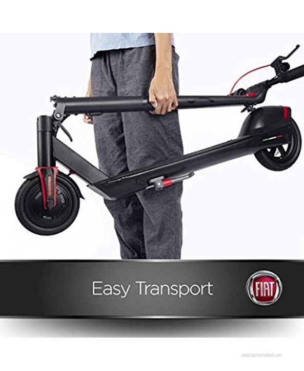 FIAT Folding Electric Scooter 350W Motor 15 to 20-Mile Long-Range Battery Foldable 3-Speed Portable Commuter Ride USB Charging Port Phone Holder Safety Bell Front & Rear Lights