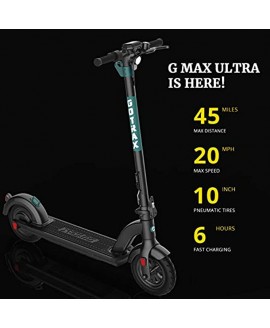 Gotrax G Max Ultra Commuting Electric Scooter 10" Air Filled Tires 20MPH & 45 Mile Range Black