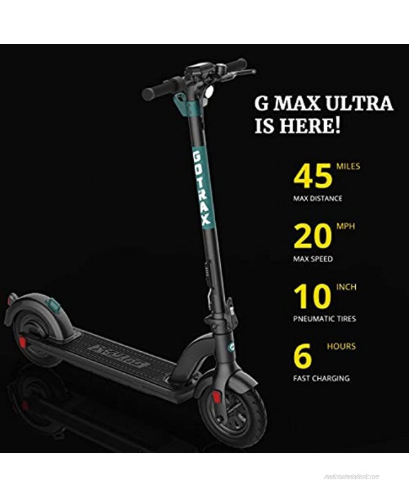 Gotrax G Max Ultra Commuting Electric Scooter 10 Air Filled Tires 20MPH & 45 Mile Range Black