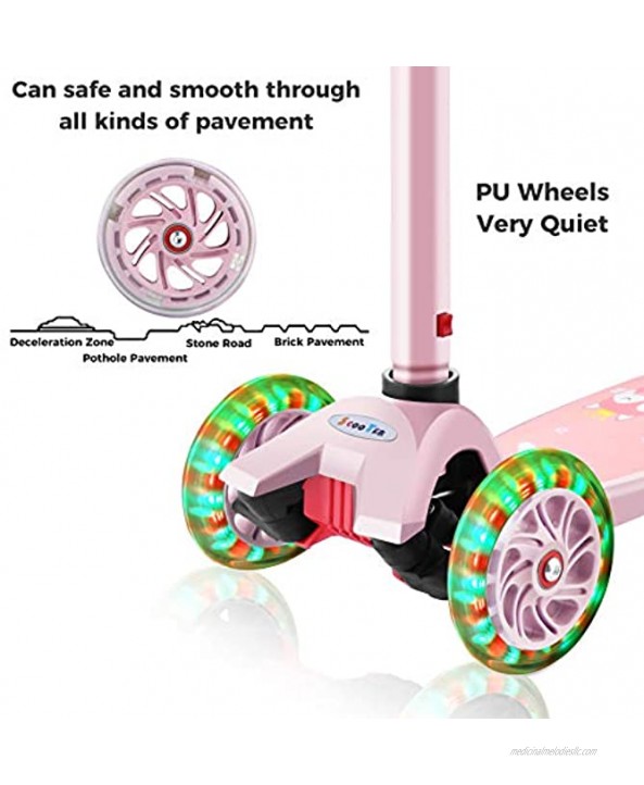 Hikole 3 Wheeled Scooter for Kids Girls & Boys with Adjustable Lean-to-Steer Handlebar Extra-Wide Deck PU Flashing Wheels for Children 3-12 Years Old