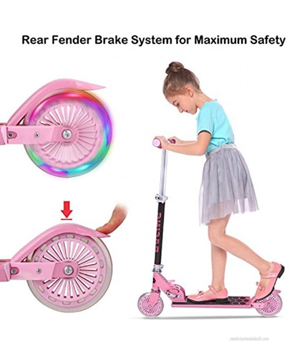 Hikole Scooter for Kids with LED Light Up Wheels Adjustable Height Kick Scooters for Boys and Girls Rear Fender Break|5lb Lightweight Folding Kids Scooter 110lb Weight Capacity