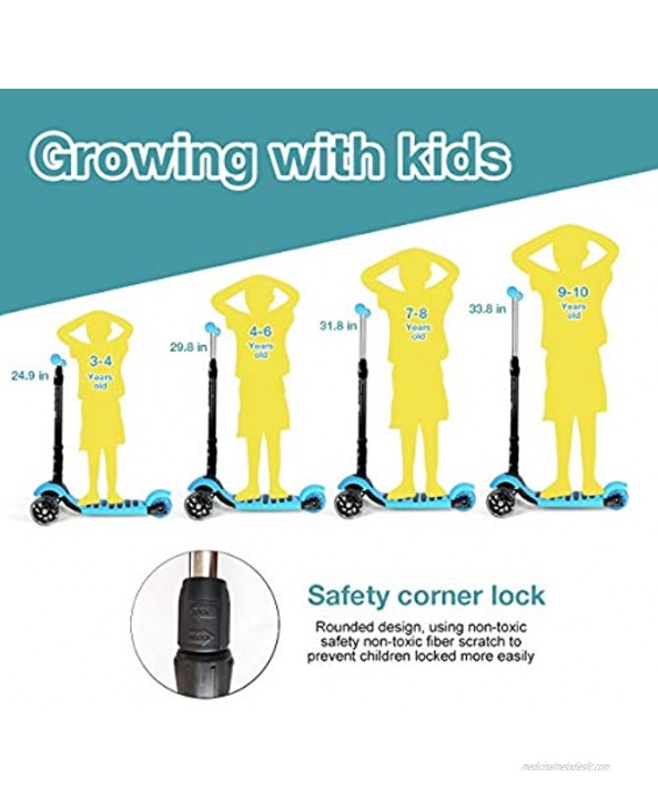 I·CODE Scooter for Kids Premium 3 Wheel Kick Scooter with Anti-Slip Deck,Flashing Wheels,Lean to Steer for Toddler Girls Boys3-10 Year