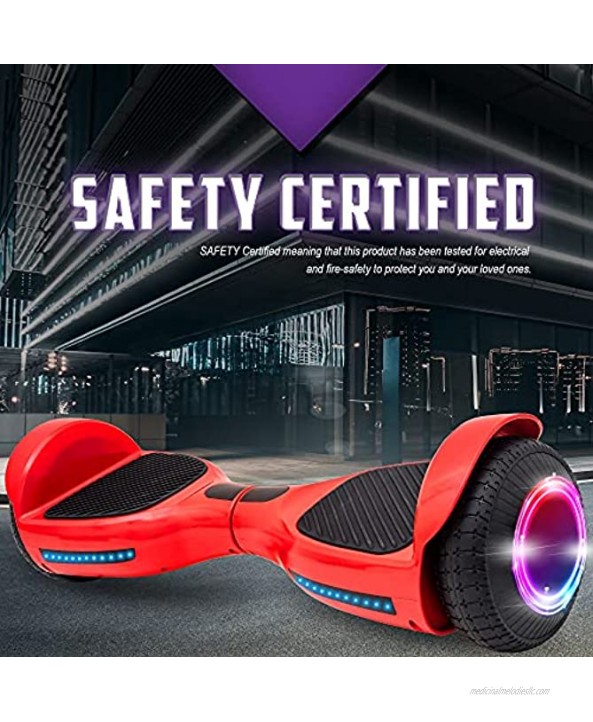 LONGTIME Hoverboard for Kids Ages 6-12 Electric Self Balancing Scooter for Adults 300W Dual Motor 6.5 Wheels Bluetooth Speaker LED Lights UL2272 Certified