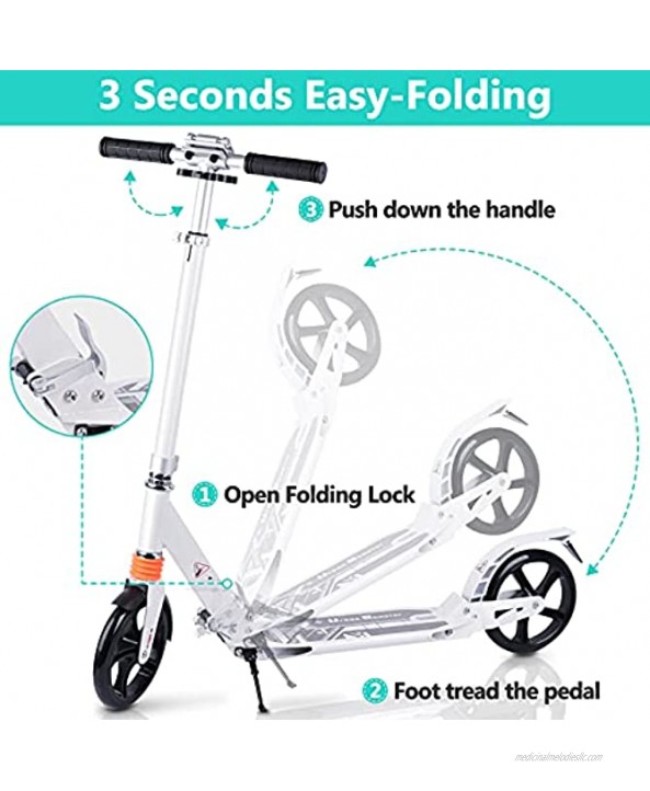 Mixhomic Scooters for Adults Teens Kick Scooter with Dual Suspension Adjustable T-Bar Handlebar Folding Big Wheels Scooter Lightweight Alloy Deck City Scooter for Age 12 Up