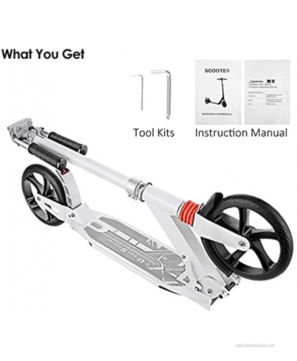 OUTCAMER Adult Scooter Folding Kick Scooter Big Wheels Scooter for Kids Adults with 3 Adjustable Height 220lbs Max Load
