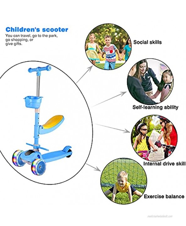 PERZCARE Kick Scooters for Kids Wheel LED Lights Adjustable Lean-to-Steer Handlebar with Foldable Removable Seat Sit or Stand Ride with Brake for Boys and Girls 2-14 Years