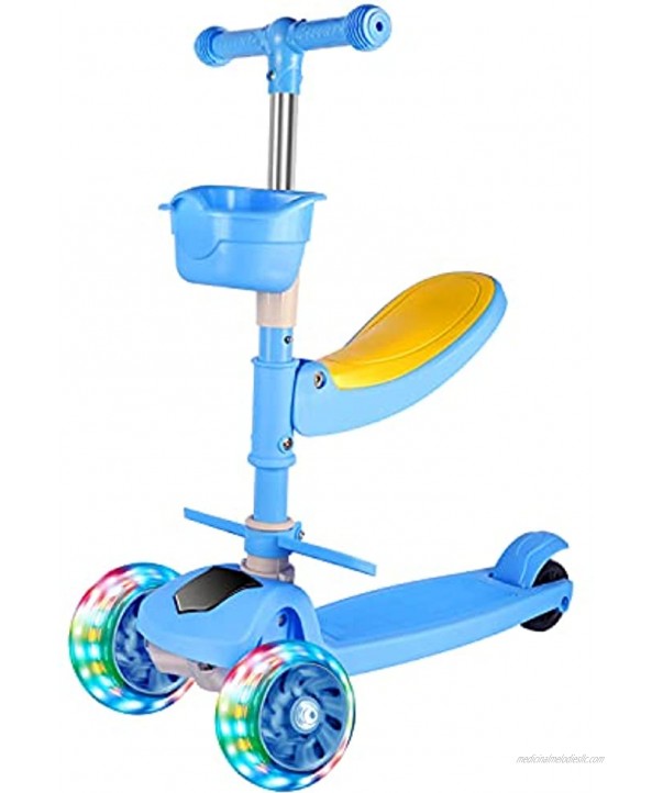 PERZCARE Kick Scooters for Kids Wheel LED Lights Adjustable Lean-to-Steer Handlebar with Foldable Removable Seat Sit or Stand Ride with Brake for Boys and Girls 2-14 Years