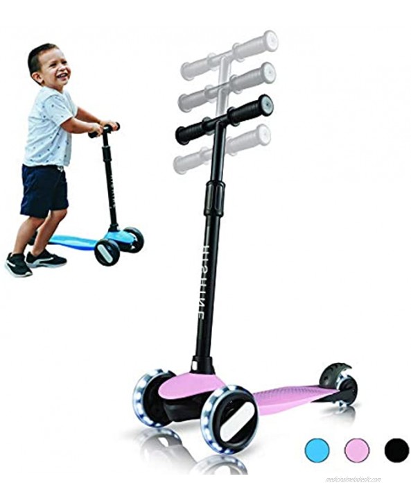 PRINIC Kick Scooter for Kids 3 Wheels Scooters for Toddlers Girls Boys with Adjustable Height Light Up Flashing Wheels Lean-to-Steer Sturdy Deck Extra Wide Quick-Release for Ages 2 5 Years Old