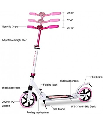 Scooter for Kids Ages 6-12 Years and Up Folding Kick Scooter for Adults Teens and Kids 8 Years and Up Dual Suspension 3 Adjustable Levels Handlebar Large 200mm Wheels