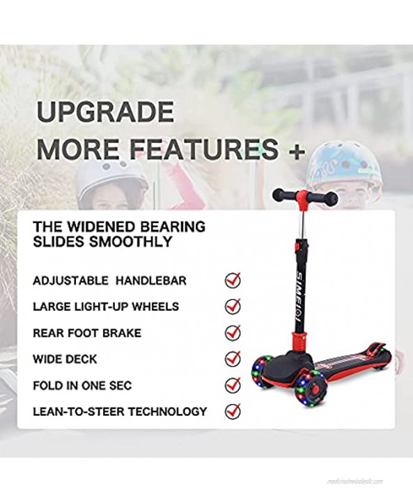 SIMEIQI 3 Wheels Scooters for Kids Children 3-8 Years Adjustable Height Lean to Steer with 3 Wide PU LED Flashing Wheels