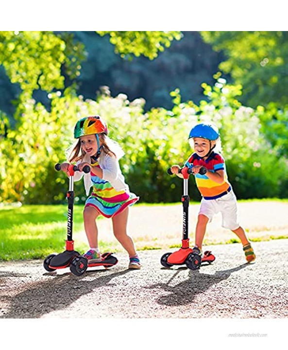 SIMEIQI 3 Wheels Scooters for Kids Children 3-8 Years Adjustable Height Lean to Steer with 3 Wide PU LED Flashing Wheels