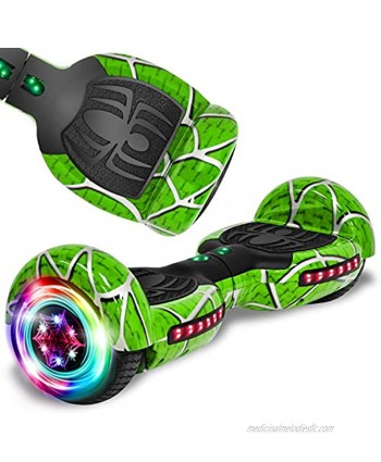 Spider Theme Hoverboard for Kids Ages 6-12 6.5 Inch Wheels LED Lights Bluetooth Speakers Safety Standard Certification