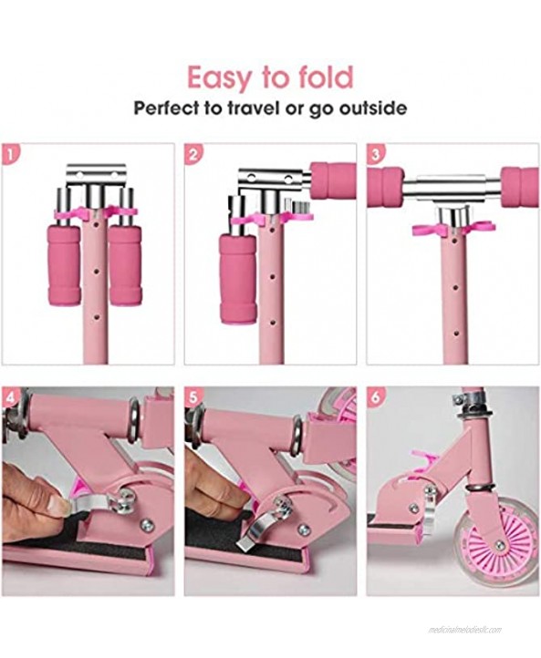 Sumeber Kick Scooter for Kids Ages 6-12 Adjustable Height Removable with PU LED Light Up Wheels Pink Scooters for Girls Birthday Gifts