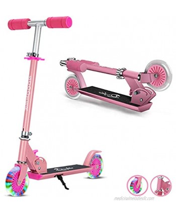 Sumeber Kick Scooter for Kids Ages 6-12 Adjustable Height Removable with PU LED Light Up Wheels Pink Scooters for Girls Birthday Gifts