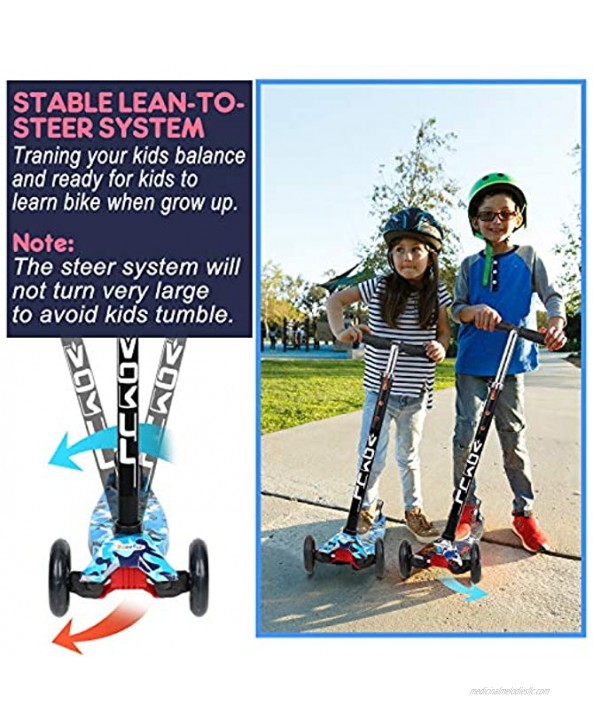VOKUL Kick Scooter for Kids 3 Wheel Scooter for Toddlers Girls & Boys 4 Adjustable Height Lean to Steer with LED Light Up Wheels for Children