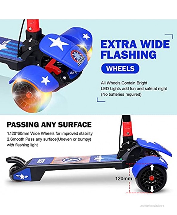 VOKUL Scooter for Kids 3 Wheel Toddler Scooters Foldable 5 Height Adjustable Lean-to-Steer with LED Light-up Wheels Best Gifts for Boys Girls Children Teens Ages 2-14 Years Old