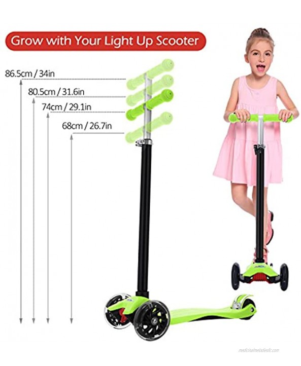 WeSkate Kick Scooter for Kids 3 Wheels Adjustable Height Kids Scooter for Boys and Girls 3-12 LED Light Flashing PU Wheels