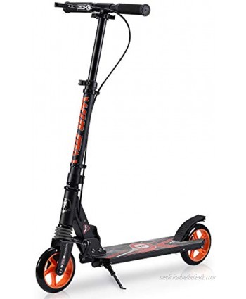 WIN.MAX Kick Scooter Folding Sports Kick Scooter with Adjustable Handlebar,Hand Brake and Rear Foot Brake 2-Wheel Lightweight Aluminium Alloy Kids Scooter for Boys Girls,Ideal for Kids 5+,Orange