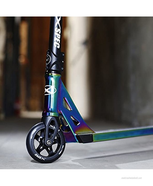 Xspec Complete Pro Stunt Kick Scooter with Freestyle BMX Handlebars 110mm Wheels & ABEC-7 Anodized Neo Chrome Purple Blue or Matte Black