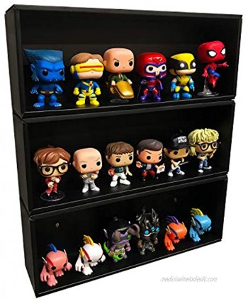 3 Single Row Out of Box Display Cases for 4 in. Vinyl Collectible Toy Figures Black Cardboard