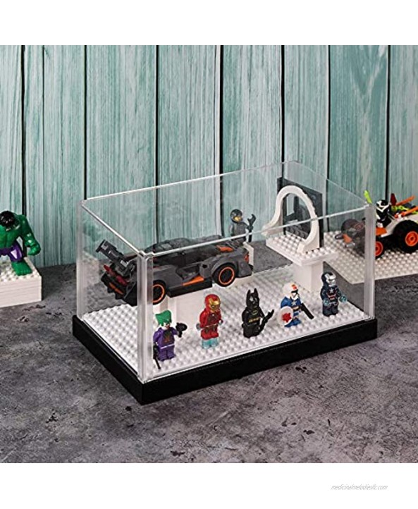 J JACKCUBE DESIGN Acrylic Minifigure Display Case Clear Showcase Display Box Holder Organizer with Brick Building Base for Action Minifigures Miniatures Toys 10.47 x 5.51 x 5.62 inches MK666E
