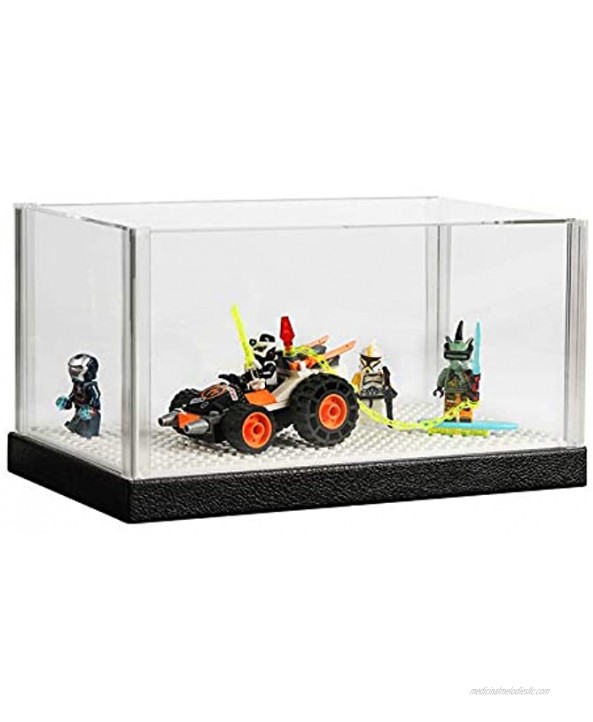 J JACKCUBE DESIGN Acrylic Minifigure Display Case Clear Showcase Display Box Holder Organizer with Brick Building Base for Action Minifigures Miniatures Toys 10.47 x 5.51 x 5.62 inches MK666E