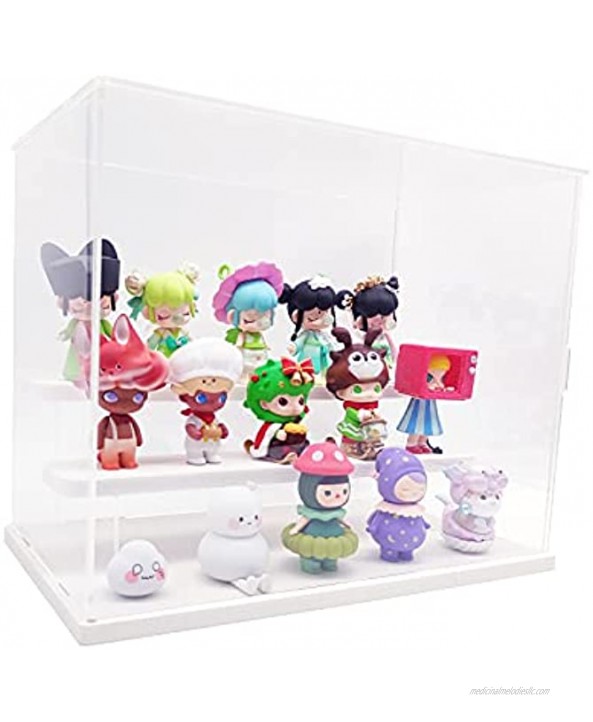 Nynelly 3 Tier Clear Acrylic Display Case Stand Assemble Countertop Box Storage Cube Organizer Dustproof Protection Showcase for Action Pop Figures Collectibles Toys,White,12.5 L x 7 W x 10 H