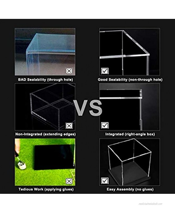QIMOND Display Case for Collectibles Secure Assemble Cube Acrylic Box for Display with Lip 4 Inch Dustproof Showcase with Black Velvet Base for Dolls Figures [4x4x4 inch]