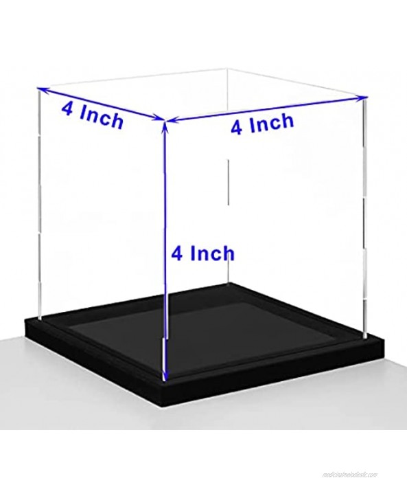 QIMOND Display Case for Collectibles Secure Assemble Cube Acrylic Box for Display with Lip 4 Inch Dustproof Showcase with Black Velvet Base for Dolls Figures [4x4x4 inch]