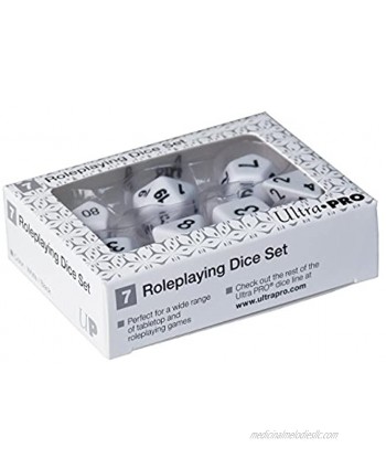 Ultra Pro 7-Set Role Playing Game Polyhedral White Dice with Black Numbering 85091
