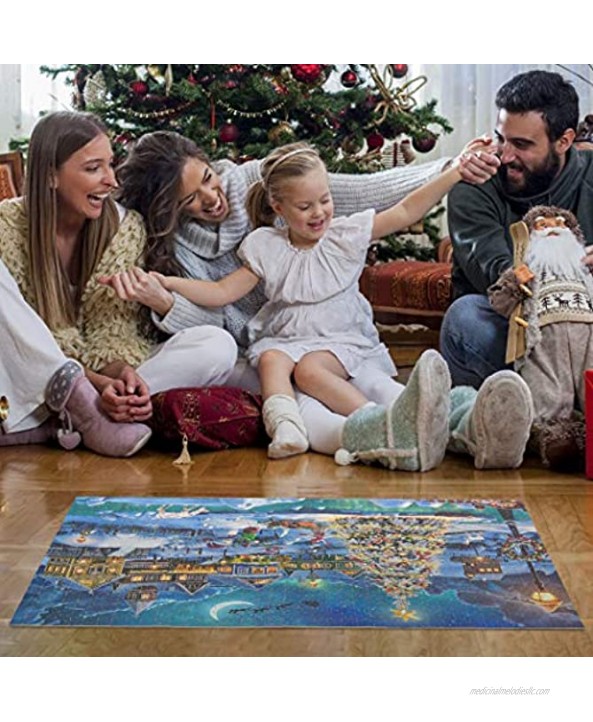 Becko US Puzzles for Adults Wooden Jigsaw Puzzles 1000 Pieces Puzzle for Adults and Kids Snow Scene in Christmas Warm Christmas with Snowman Christmas Tree Christmas Deer